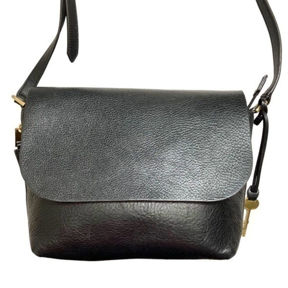 Fossil black leather flap messenger bag